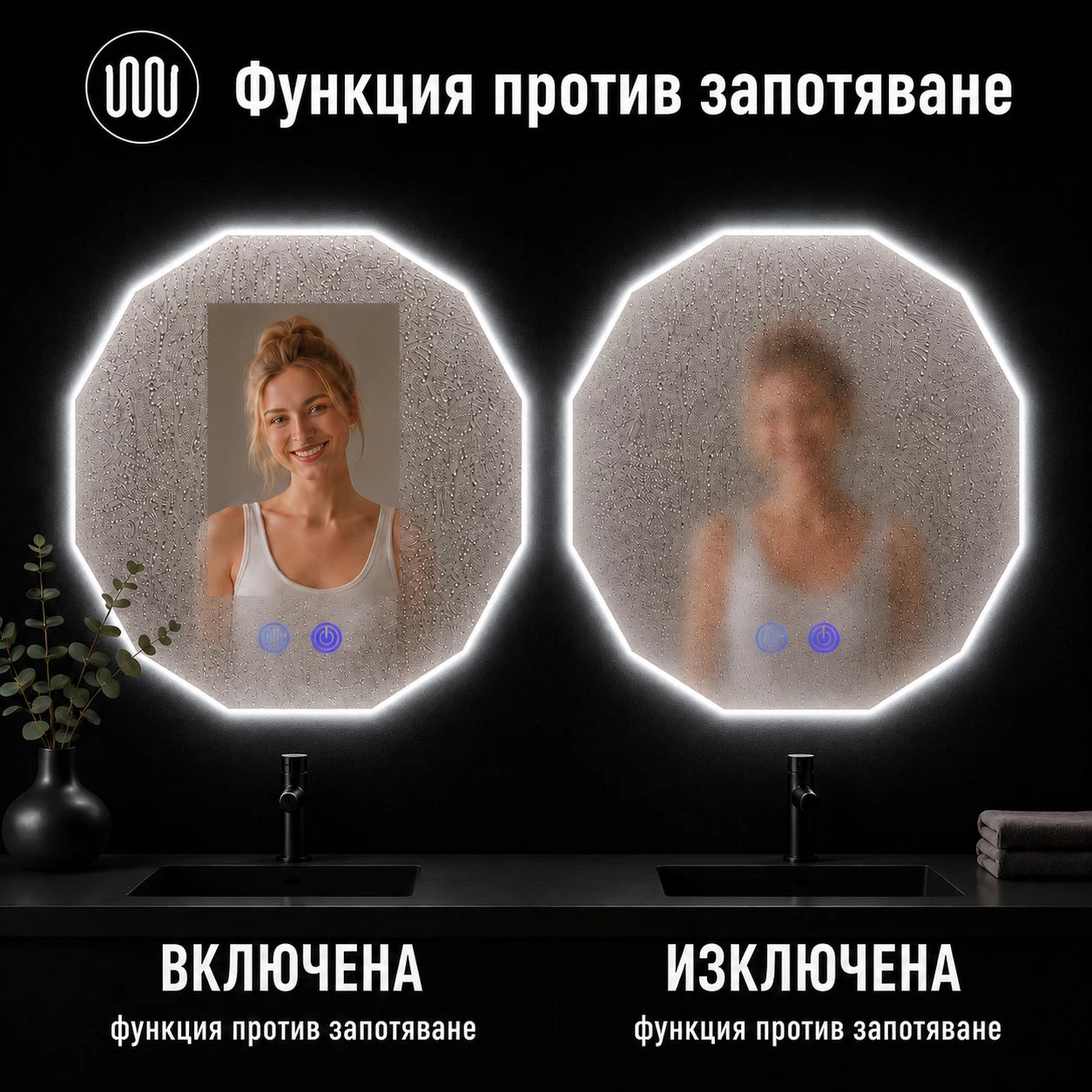 Огледало за баня с LED осветление и функция против изпотяване