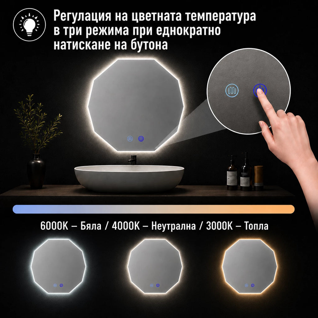Огледало за баня с LED осветление и функция против изпотяване
