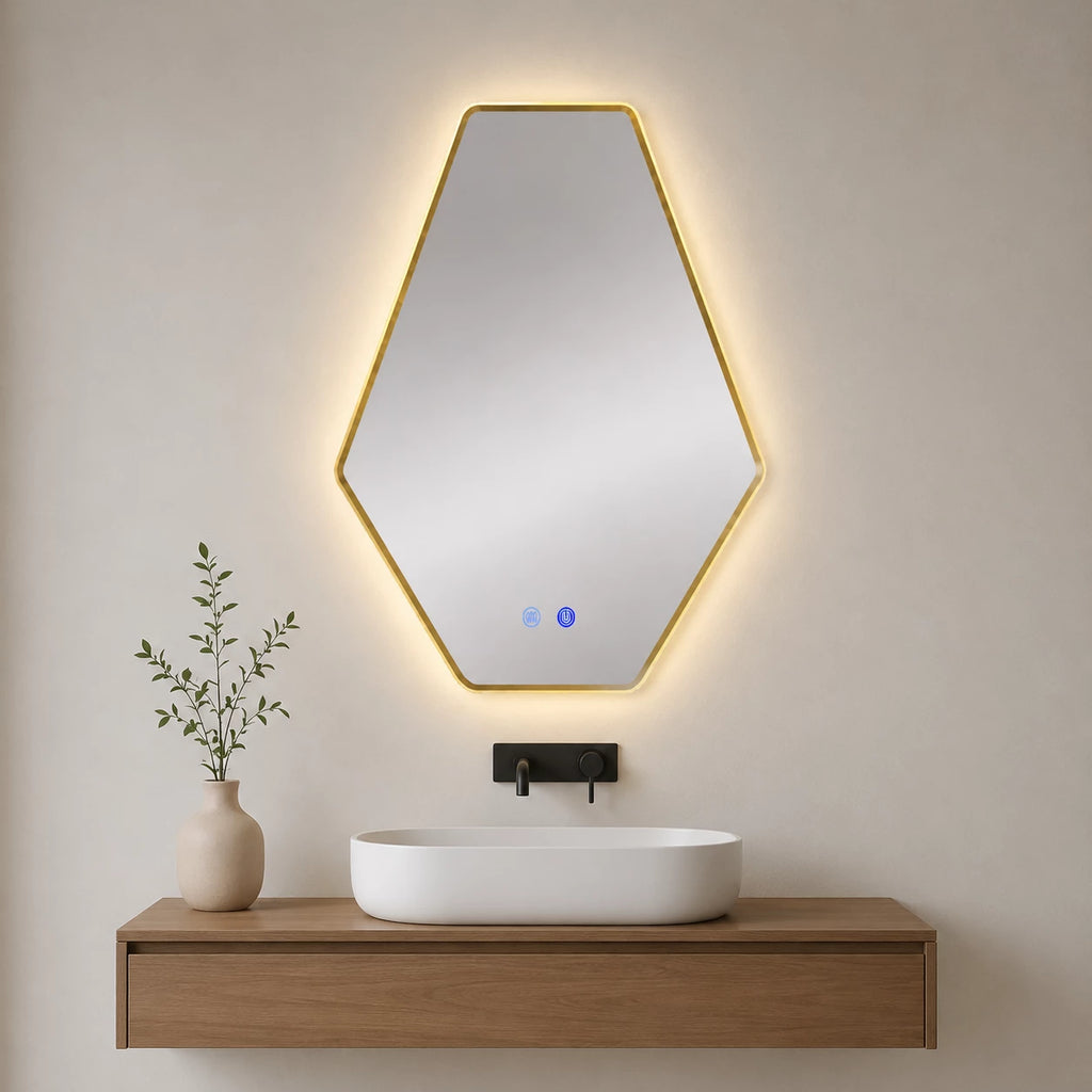 Огледало с LED осветление и функция против изпотяване Марина с Златна или черна рамка