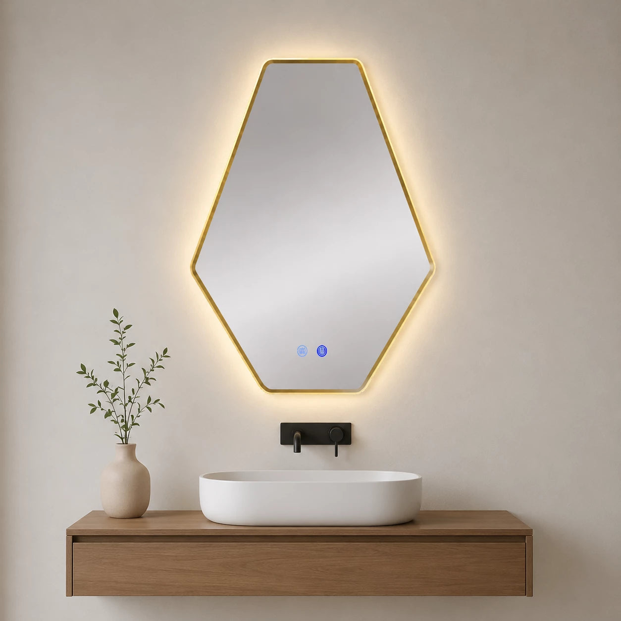 Огледало с LED осветление и функция против изпотяване Марина с Златна или черна рамка